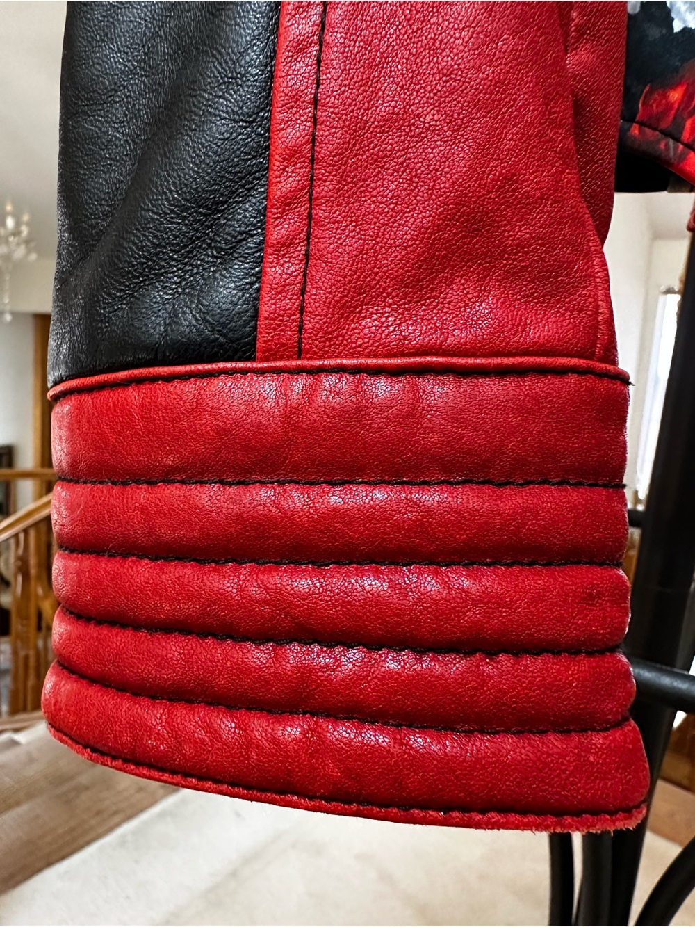 iROO Moderato Red and Black Floral Leather Moto Jacket - Picture 4 of 10